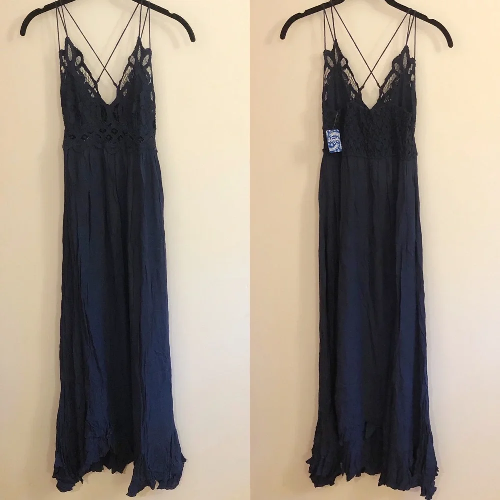 Free People Navy Blue Lace-Top Maxi Dress - Picture 5 of 12